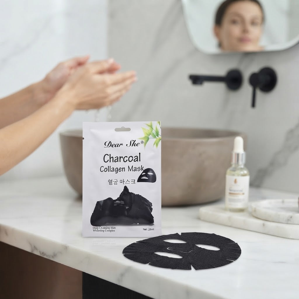 Mascarilla Facial "Dear She" de Carbón Activado y Colágeno – Limpieza Profunda y Efecto Blanqueador