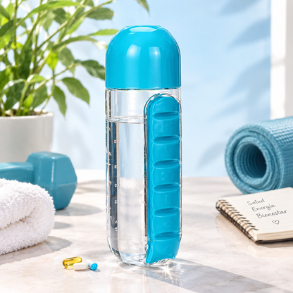 Botella de Agua 2 en 1 con Pastillero Integrado