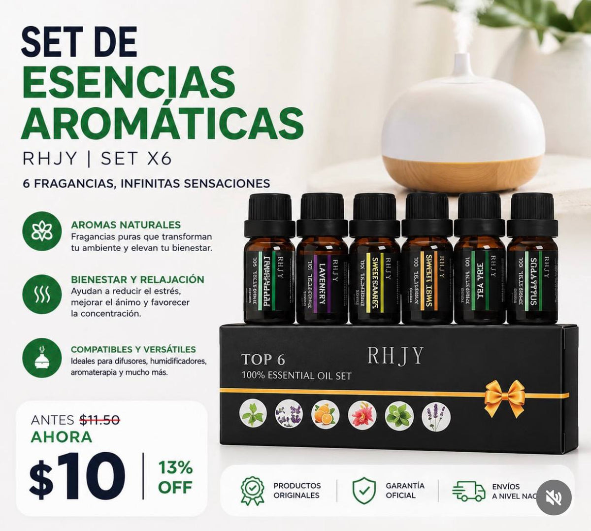 Set de Esencias Aromáticas Aritméticas RHJY x6 - Aromaterapia y Relax