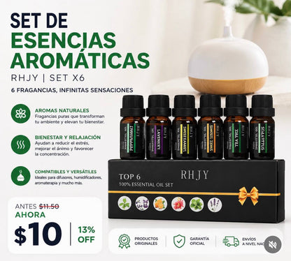 Set de Esencias Aromáticas Aritméticas RHJY x6 - Aromaterapia y Relax