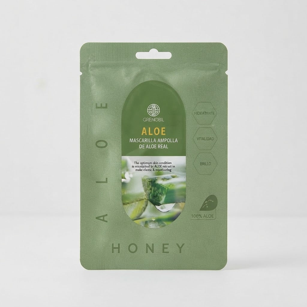 Mascarilla Facial "Aloe Honey" – Mascarilla Ampolla de Aloe Real (Hidratación y Brillo)