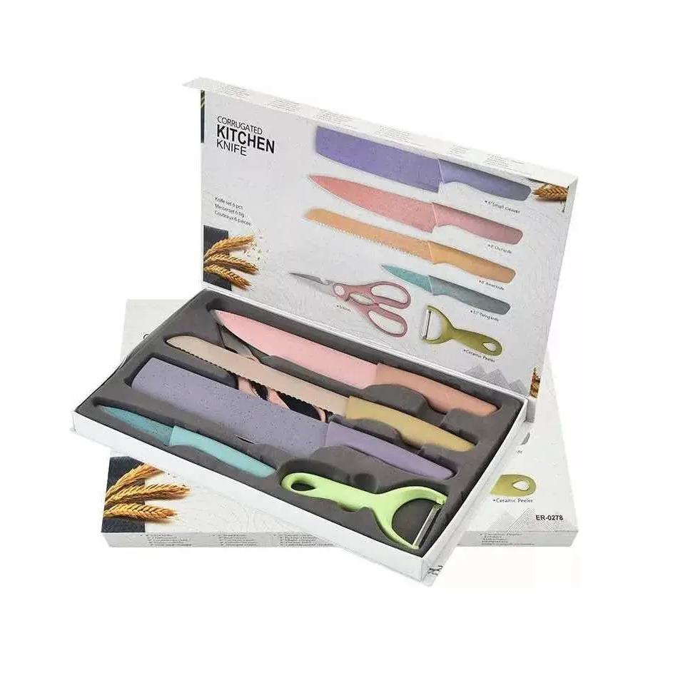 Set de Cuchillos de Cocina Antiadherentes de 6 Piezas con Tijeras y Pelador