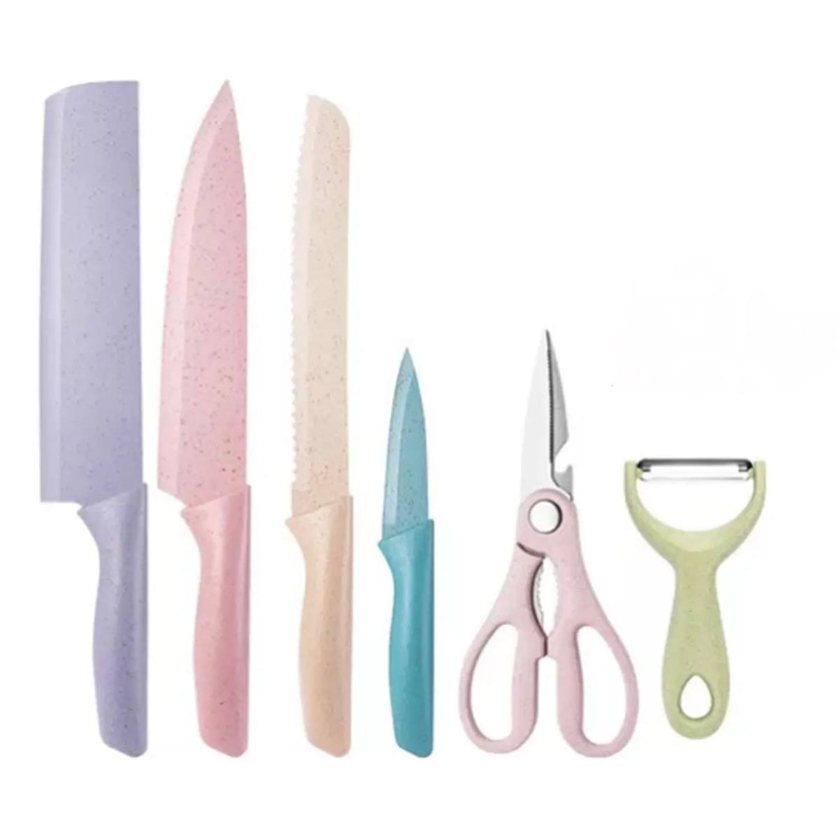Set de Cuchillos de Cocina Antiadherentes de 6 Piezas con Tijeras y Pelador