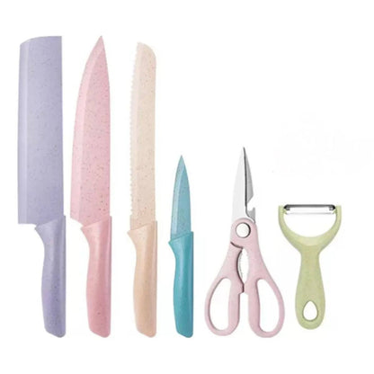 Set de Cuchillos de Cocina Antiadherentes de 6 Piezas con Tijeras y Pelador