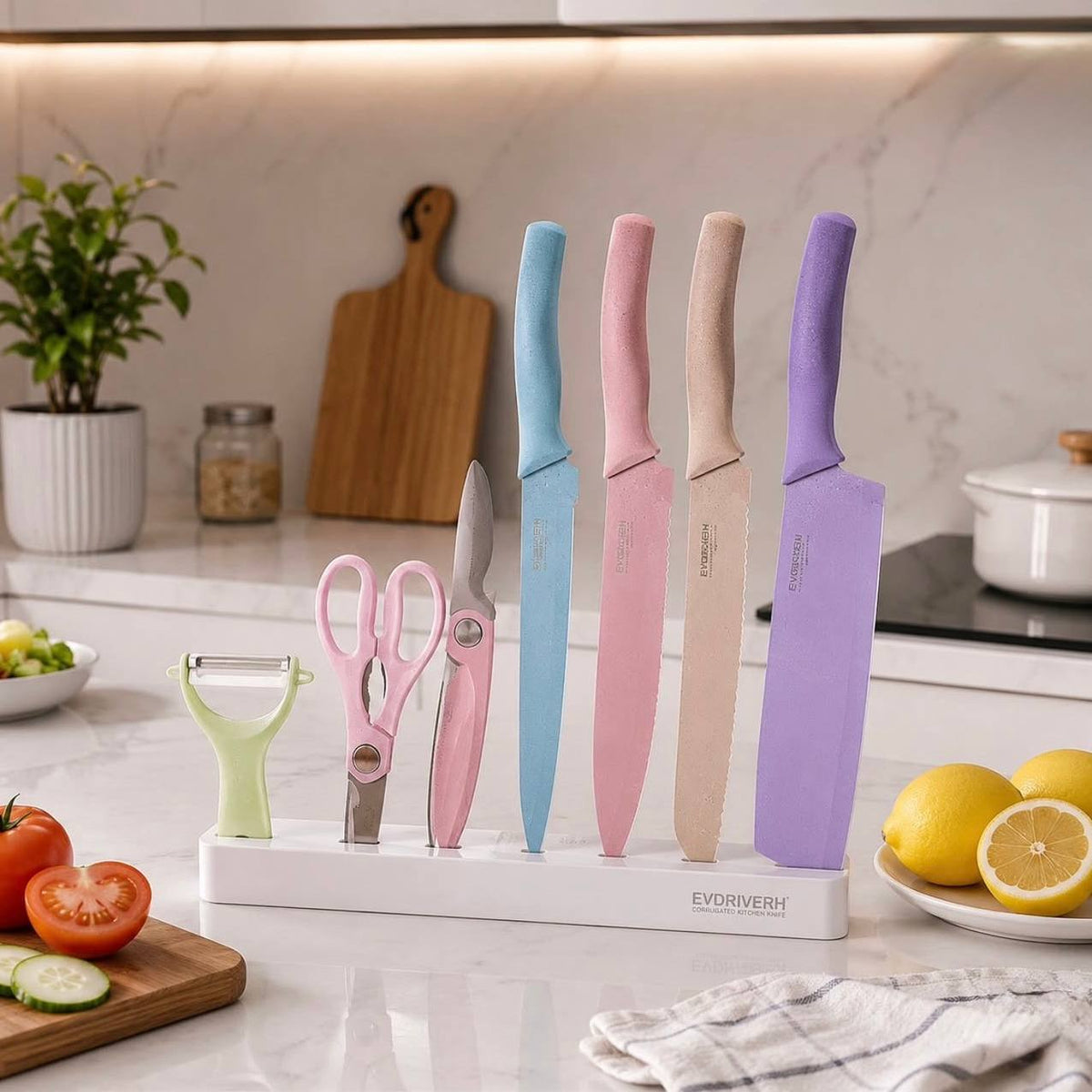 Set de Cuchillos de Cocina Antiadherentes de 6 Piezas con Tijeras y Pelador