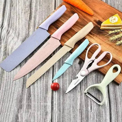 Set de Cuchillos de Cocina Antiadherentes de 6 Piezas con Tijeras y Pelador