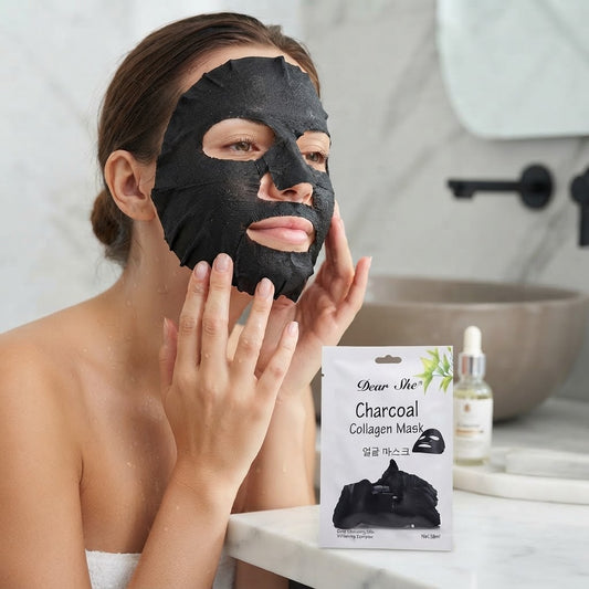 Mascarilla Facial "Dear She" de Carbón Activado y Colágeno – Limpieza Profunda y Efecto Blanqueador