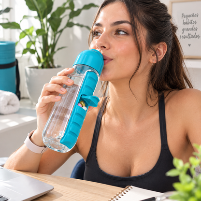 Botella de Agua 2 en 1 con Pastillero Integrado