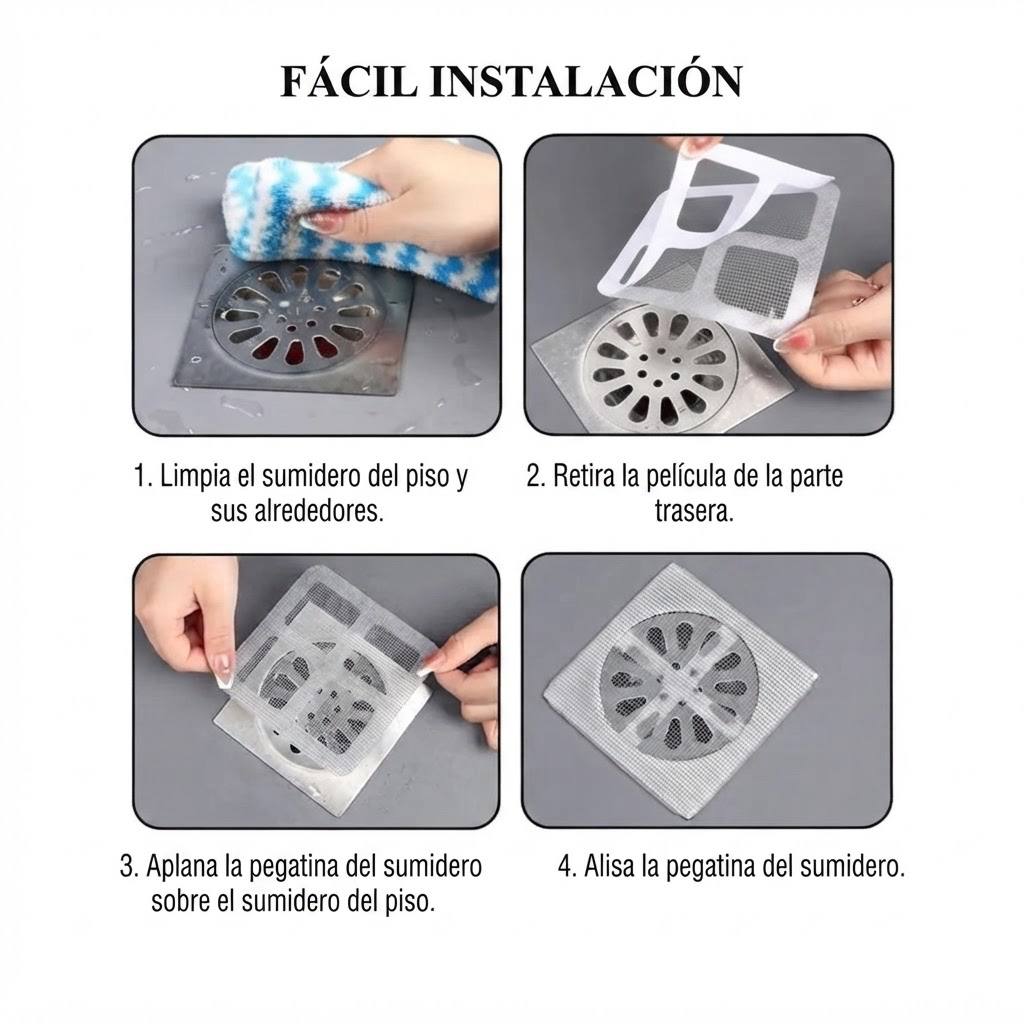 Mallas Adhesivas Desechables Filtro Atrapa Cabellos para Desagüe