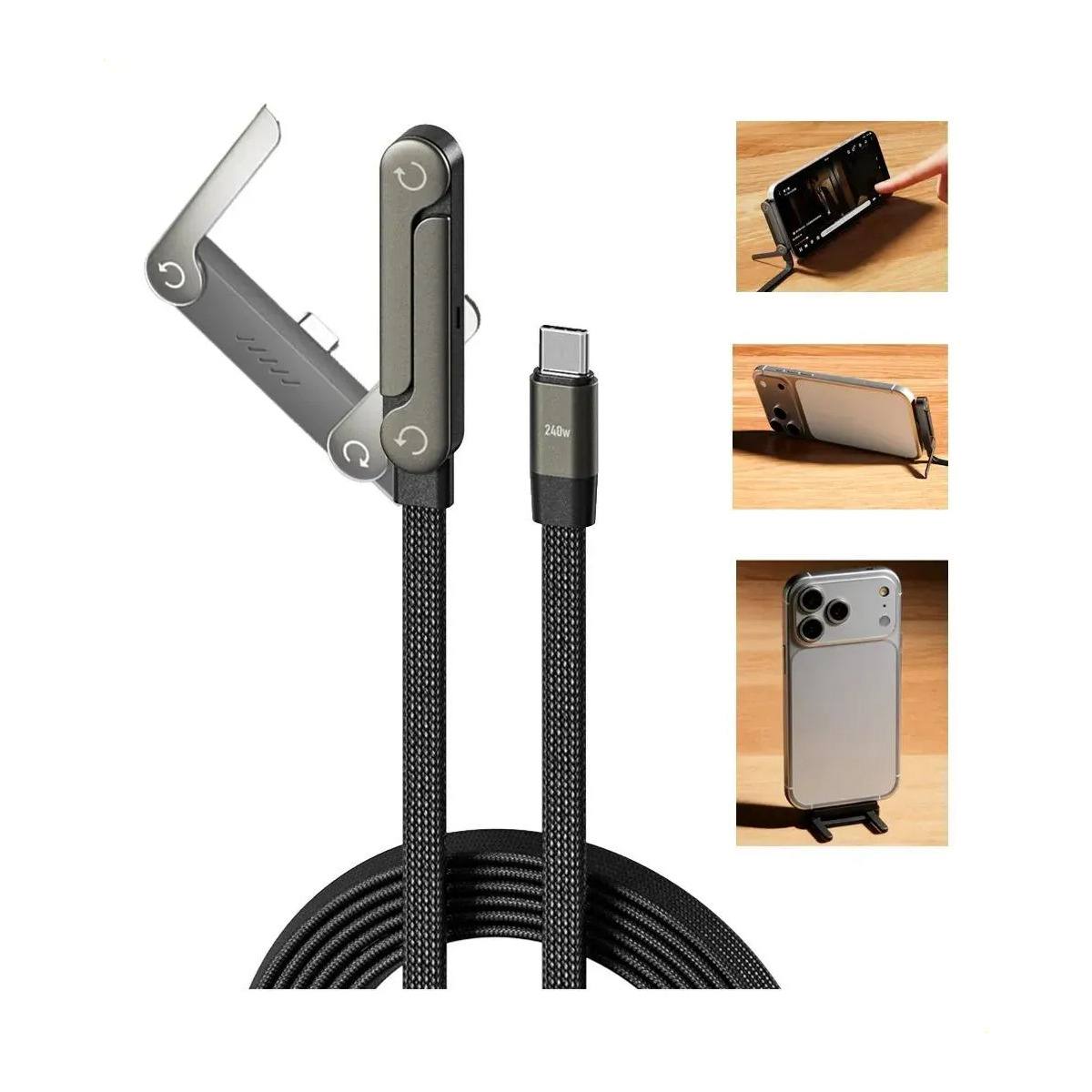 Cable Tipo C a Tipo C de 240W de Carga Rápida con Soporte para Celular