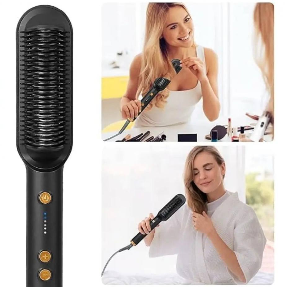 Cepillo Alisador Eléctrico de Cabello con Control de Temperatura y Calentamiento Rápido