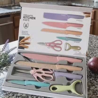Set de Cuchillos de Cocina Antiadherentes de 6 Piezas con Tijeras y Pelador